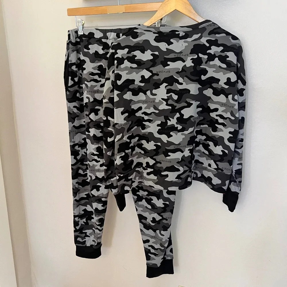 Spyder Womens Lg Grey Camo Lounge Set 2pc Sweatshirt Joggers Fleece NWT Pajamas